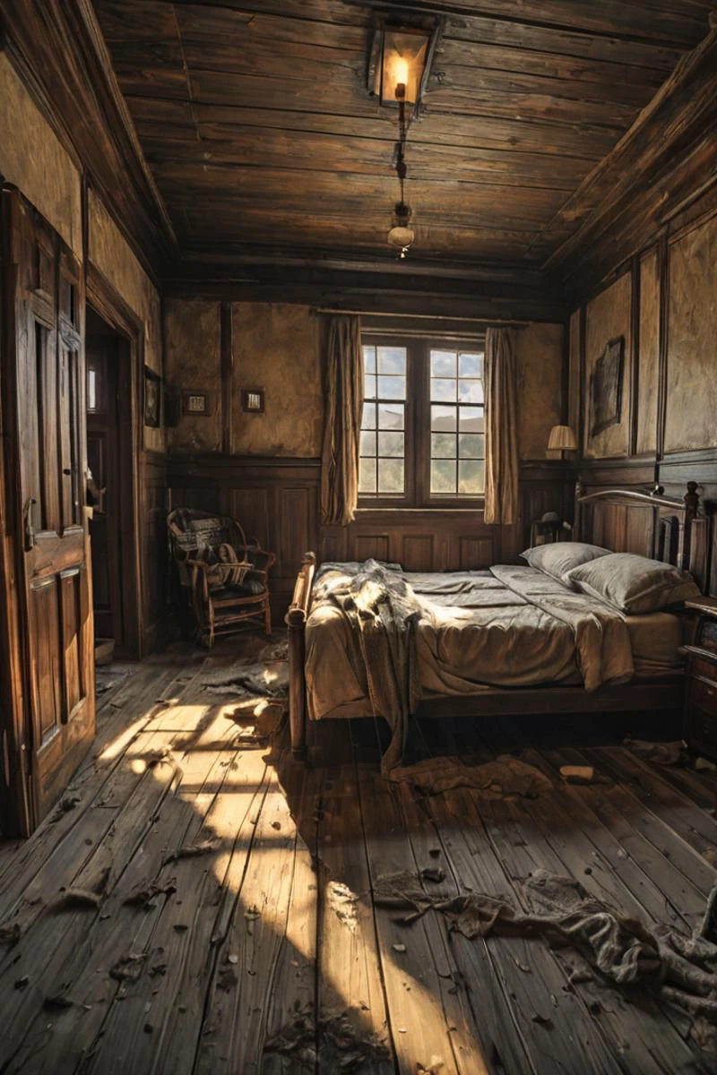a profestional picutre of Guest Rooms: The creaking wooden floors above hide a multitude of sins. In each room, the stench of mold and mildew clings to the damp walls, while cobwebs drape themselves across corners and ceilings. Bedding, once warm and inviting, now lies rotten and infested with vermin. , wide angle, landscape , photorealism,unreal 5 daz, extremely detailed ,((ultrasharp)),((masterpiece)),((best quality)),((ultradetailed)),((intricated details)), extremaly detailed background, ultra realistic,32k,RAW photo, 8k ,dslr,soft lighting,high quality,film grain, beautiful and aesthetic,extremely detailed, natural shadows, <hypernet:sxzBloom_sxzBloom:0.7> dark theme <lora:add_detail:0.6> medieval ,