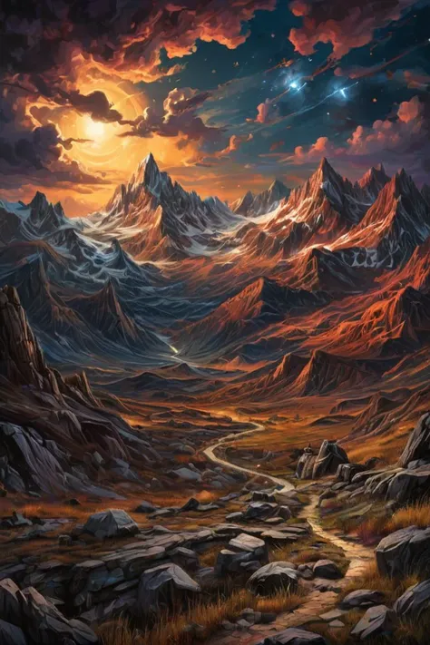 Mountains, painted, intricate, volumetric lighting, beautiful, rich deep colors masterpiece, sharp focus, ultra detailed, in the style of dan mumford and marc simonetti, astrophotography<lora:xl_more_art-full_v1:0.3>