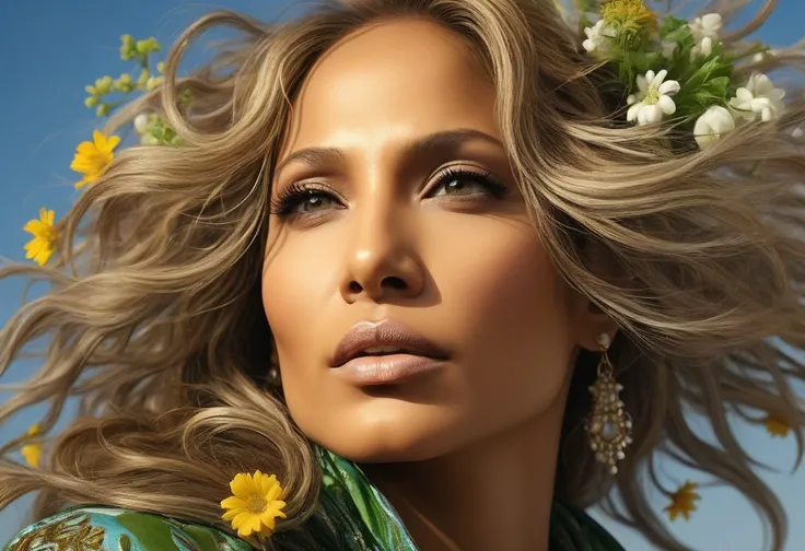 Nude Jennifer Lopez with long hair with feet sitting on toilet with window over house and night in lights