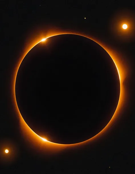 The total solar eclipse, the path of totality, celestial bodies aligned, in the style of Kip Thorne's black hole research visualization