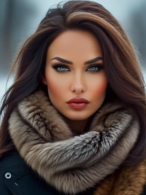 HDR photo, full body view of a beautiful 24yo Russian woman, high cheekbones, full lips, dark piercing eyes, flowing dark hair, wrapped in warm fur,
winter scene,
High dynamic range, vivid, rich details, clear shadows and highlights, realistic, intense, enhanced contrast, highly detailed,
<lora:PerfectEyesXL:1>