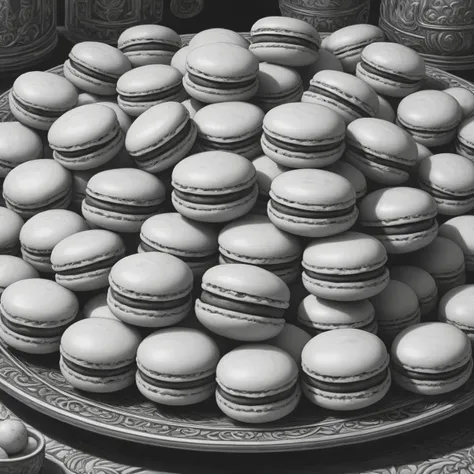 monochromatic art by Junji Ito, traditional Ivorian macaroon, at Ornate Roseau, Very wide view, Simple illustration, Depressing, Mannerism Art, artstation