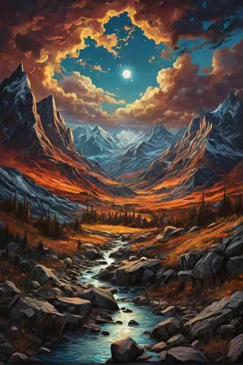 Mountains, painted, intricate, volumetric lighting, beautiful, rich deep colors masterpiece, sharp focus, ultra detailed, in the style of dan mumford and marc simonetti, astrophotography<lora:xl_more_art-full_v1:0.3>