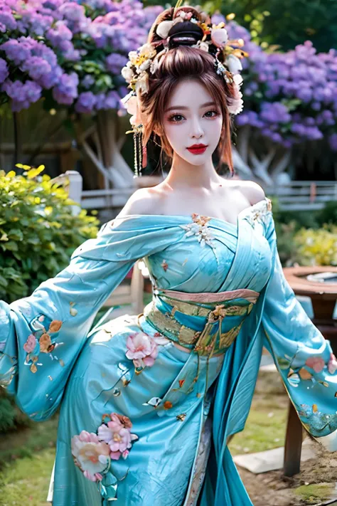 (masterpiece:1.2, best quality), (highly detailed:1.3), 1 girl, solo, dynamic pose, sexy pose, narrow waist, full body, cowboy shot,
(pureerosface_v1:0.5) , (ulzzang-6500-v1.1:0.5), <lora:add_detail:1>, <lora:tiaraaurellie_v2:0.4>, <lora:girlfriendmixV1_v20:0.4>, <lora:yurisaLora_v40:0.2>
oiran woman, sweet smile, fantasy, blues pinks and greens, blue copper, coiling flowers, extremely detailed clothes, masterpiece, 8k, trending on pixiv, highest quality, off shoulder, garden,
<lora:Oiran:1>