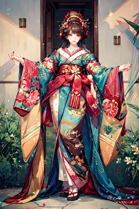 (masterpiece:1.2, best quality), (highly detailed:1.3), 1 girl, solo, dynamic pose, sexy pose, narrow waist, full body, cowboy shot,
(pureerosface_v1:0.5) , (ulzzang-6500-v1.1:0.5), <lora:add_detail:1>, <lora:tiaraaurellie_v2:0.4>, <lora:girlfriendmixV1_v20:0.4>, <lora:yurisaLora_v40:0.2>
oiran woman, sweet smile, fantasy, blues pinks and greens, blue copper, coiling flowers, extremely detailed clothes, masterpiece, 8k, trending on pixiv, highest quality, off shoulder, garden,
<lora:Oiran:1>