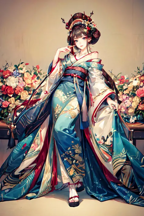 (masterpiece:1.2, best quality), (highly detailed:1.3), 1 girl, solo, dynamic pose, sexy pose, narrow waist, full body, cowboy shot,
(pureerosface_v1:0.5) , (ulzzang-6500-v1.1:0.5), <lora:add_detail:1>, <lora:tiaraaurellie_v2:0.4>, <lora:girlfriendmixV1_v20:0.4>, <lora:yurisaLora_v40:0.2>
oiran woman, sweet smile, fantasy, blues pinks and greens, blue copper, coiling flowers, extremely detailed clothes, masterpiece, 8k, trending on pixiv, highest quality, off shoulder, garden,
<lora:Oiran:1>