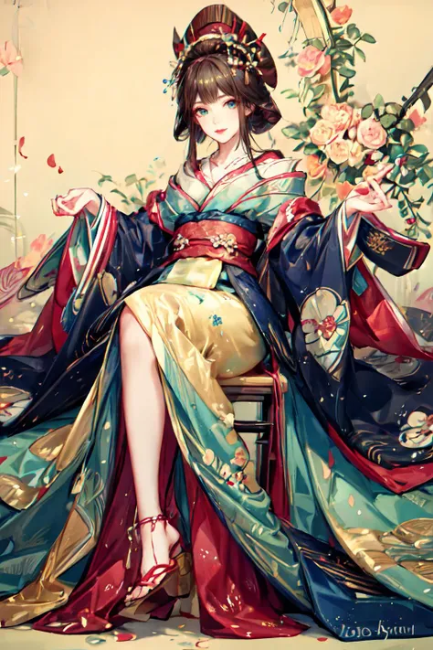 (masterpiece:1.2, best quality), (highly detailed:1.3), 1 girl, solo, dynamic pose, sexy pose, narrow waist, full body, cowboy shot,
(pureerosface_v1:0.5) , (ulzzang-6500-v1.1:0.5), <lora:add_detail:1>, <lora:tiaraaurellie_v2:0.4>, <lora:girlfriendmixV1_v20:0.4>, <lora:yurisaLora_v40:0.2>
oiran woman, sweet smile, fantasy, blues pinks and greens, blue copper, coiling flowers, extremely detailed clothes, masterpiece, 8k, trending on pixiv, highest quality, off shoulder, garden,
<lora:Oiran:1>
