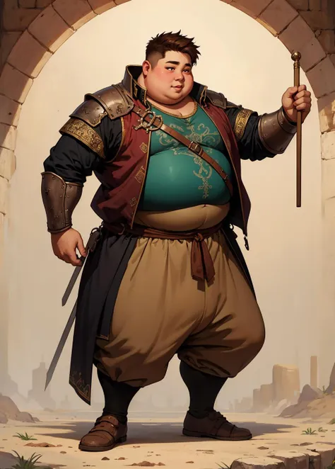 a male teenager with medieval clothing (fat:1.1), obese,
brown eyes, brown hair, short hair, dnd a character profile,
<lora:derpd - DerpdeedooStyle:0.4> derpd