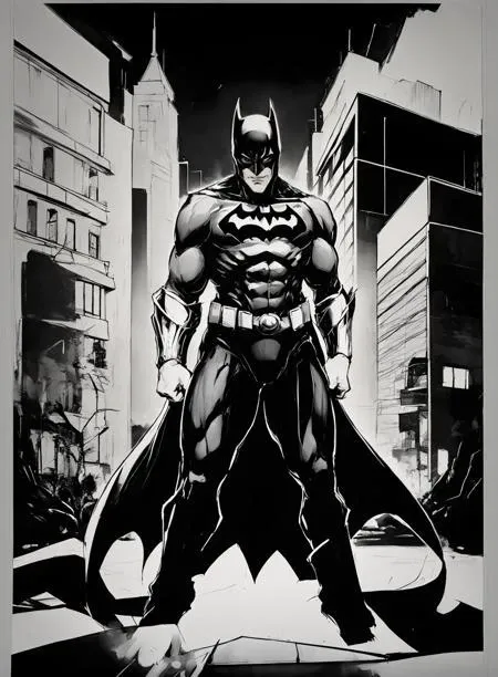 1 man, looking at viewer, simple background, solo, batman, dark night , full body, buildings, darkness
pillarboxed, grey border, <lora:HQ_Style-000003:.7> ,