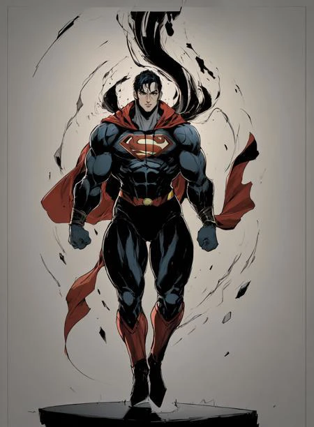 1 man, looking at viewer, simple background, solo, superman, full body, buildings, flying, cape
pillarboxed, grey border, <lora:HQ_Style-000003:.7> ,