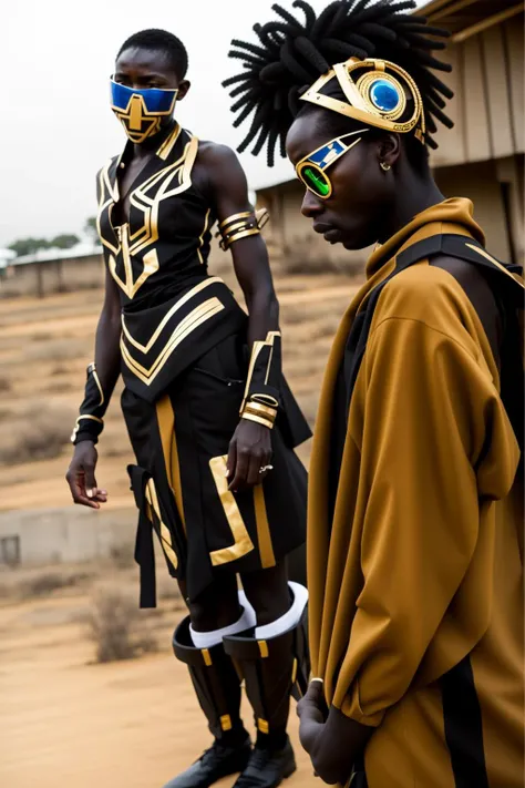 cyber_africa, photo of two people in costumes, Adam Saks, cyberpunk, concept art, antipodeans