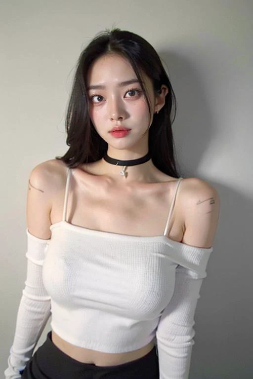 <lora:mlnhe:0.8>
best quality, ultra high res, (photorealistic:1.4), 1girl, off-shoulder white shirt, black tight skirt, black choker, (faded ash gray hair:1), medium breasts, looking at viewer, closeup