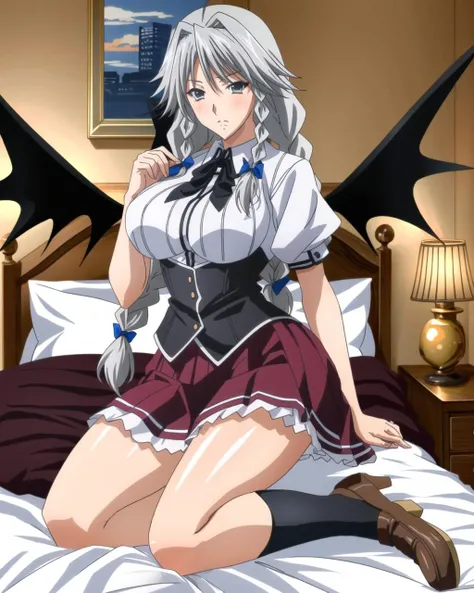 Anime. Owari no Seraph. 1 Girl. Dear . A vampire. Progenitor Clumsy. Silver hair. Wavy hair. Long hair. Red eyes. Beautiful eyes. Perfect eyes. Expressive eyes. Ideal face. Perfect body. Beautiful long ones. legs. Beautiful nose. 18 years. Big breasts. Sitting. Full length Beautiful character design. Shiny skin. Pointy ears. White dress. Vampire uniform dress from
Owari no Seraph. Black stockings. Heeled shoes. She's excited. She is sitting on the toilet. Spread legs. Hand on crotch. Fingers caress the clitoris through panties. Her panties were soaked with love juice. She masturbates. Castle on the Vampire Territory. Full body. NSWF. Official art. Extremely detailed CG Unity 8k wallpaper. Ideal lighting. Ultra high resolution 4K. Super detailed 8K. A high resolution.