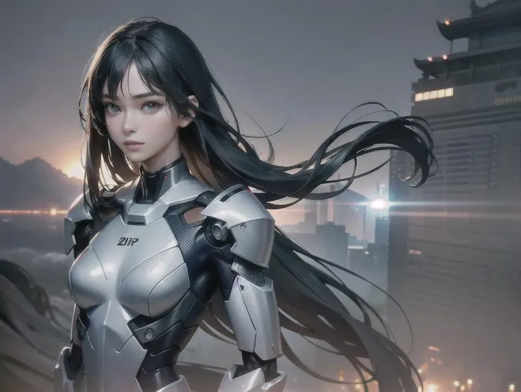 outdoor, ((upper body)), ((( wearing gray and black nano-suits)))+++, (wide hip:0.7, large breasts:0.8, perfect slender young girl body) ,Perfectly glossy skin ,25 yo mature girl, , picture of a vivid, (masterpiece:1.2),(extremely detailed),(8k:1.1),(perfect lighting,best quality,highres,original),(realistic photography:1.4) ,high detailed skin,shaded face, soft lighting, (small face),RAW, ultra highres, pores visible, , shiny_and_glossy_skin, asian beauty, (gorgeous beautiful 20 years old asian girl), ((best detailed slender body)), (asian idol, asian beauty, asian mixed), (complex, Machine background ,spaceship outdoors background, Mecha Transport parts:1.2), (dark and foggy environment:1.1), ((heavy fog environment:1.1)), (battlefield behind:1.2), <lora:JapaneseDollLikeness_v15:0.3>