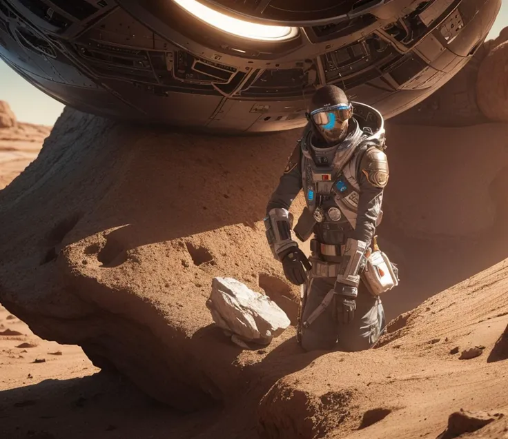 medium shot of detailed planetary explorer of harsh alien worlds cinematic shot on canon 5d ultra realistic Darek Zabrocki, Neil Blevins, Cedric Peyravernay, sci-fi atmosphere