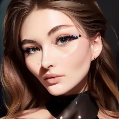 Close up of a ((stunning)) woman,black choker, 4K, high quality, masterpiece,ethereal,(looking straight at the camera),<lora:grelizabeth1-12:1.0>