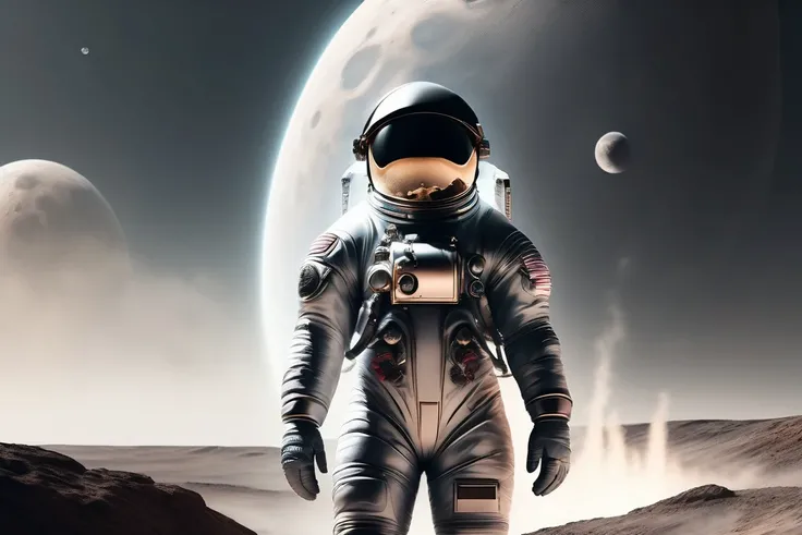 low wide angle view of, astronaut obscured by smoke, intricate space suit, detailed moon landscape, mysterious monoliths in background, sharp focus, dramatic lighting, award winning, best quality, 8k 4k ultrahd wallpaper, concept art, trending on artstation <lora:Lexica_XL_V1:1> Lexica art style