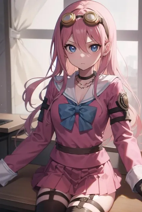 miuiruma, <lora:miuiruma-lora-nochekaiser:1>,
miu iruma, ahoge, pink hair, blue eyes, goggles, goggles on head, long hair,
BREAK bow, choker, fingerless gloves, gloves, pink shirt, school uniform, serafuku, shirt, skirt, uniform,
BREAK looking at viewer,
BREAK indoors, classroom
BREAK <lyco:GoodHands-beta2:1>, (masterpiece:1.2), best quality, high resolution, unity 8k wallpaper, (illustration:0.8), (beautiful detailed eyes:1.6), extremely detailed face, perfect lighting, extremely detailed CG, (perfect hands, perfect anatomy),