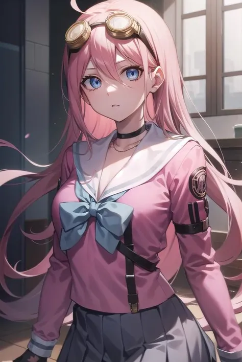 miuiruma, <lora:miuiruma-lora-nochekaiser:1>,
miu iruma, ahoge, pink hair, blue eyes, goggles, goggles on head, long hair,
BREAK bow, choker, fingerless gloves, gloves, pink shirt, school uniform, serafuku, shirt, skirt, uniform,
BREAK looking at viewer,
BREAK indoors, classroom
BREAK <lyco:GoodHands-beta2:1>, (masterpiece:1.2), best quality, high resolution, unity 8k wallpaper, (illustration:0.8), (beautiful detailed eyes:1.6), extremely detailed face, perfect lighting, extremely detailed CG, (perfect hands, perfect anatomy),