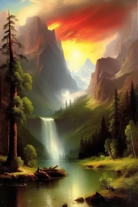 <lora:Thomas Moran Style:1>Thomas Moran Style - fantastic landscape in the style of Albert Bierstadt