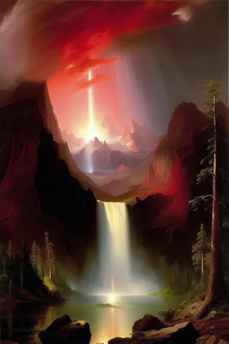 <lora:Thomas Moran Style:1>Thomas Moran Style - a painting by Frederic Edwin Church, american romanticsm, in the style of dramatic splendor