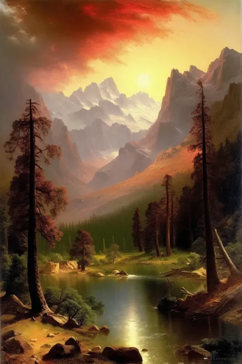<lora:Thomas Moran Style:1>Thomas Moran Style - Among the Sierra Nevada Mountains Albert Bierstadt