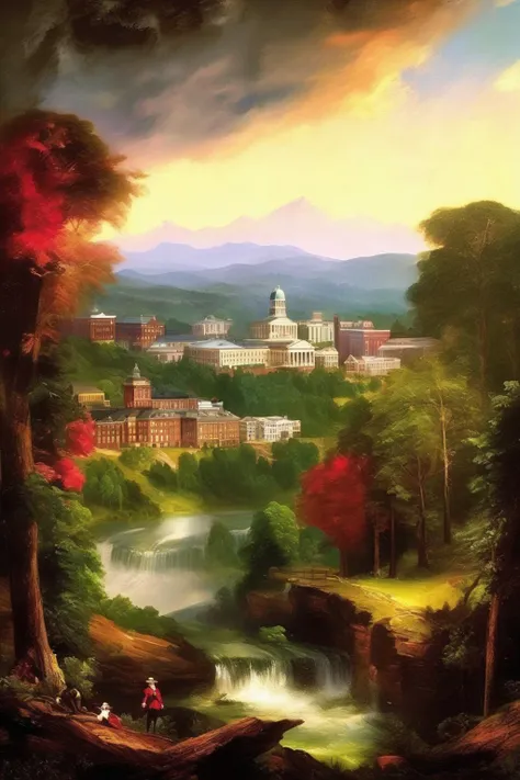 <lora:Thomas Moran Style:1>Thomas Moran Style - Thomas Cole inspired masterpiece painting of Asheville NC circa 1767. Hi resolution with a slight bit of Peter Lik inspiration