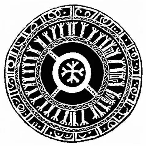 pagan viking 6th century symbol for protecting your children from coyotes <lora:Galdrabók_XL:1>