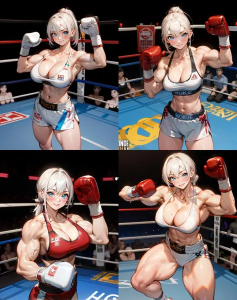 1girl, boxing_gloves, muscular, muscle, large_breasts, cleavage, light_smile, (boxing:1.2), <lora:BGM5:0.9>