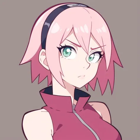 1girl, solo,looking at viewer,simple background, ð,portrait ,
<lora:sakuraharunotest-000010:0.6> sakura haruno, green eyes , hairband, short hair, pink hair, red clothes
<lora:CrispyChipsStyle:0.8>