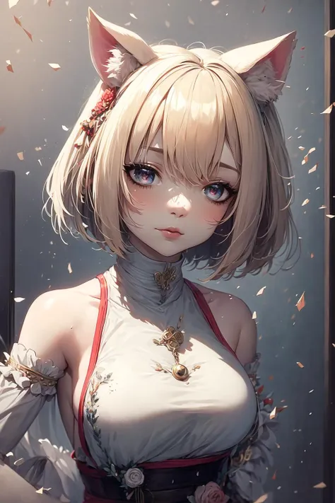 (masterpiece), best quality, 1girl, cat girl, cat ears, white theme, short hair, upper body, particles, vietnamese dress <lora:S12 V4 1.0_28800:1>