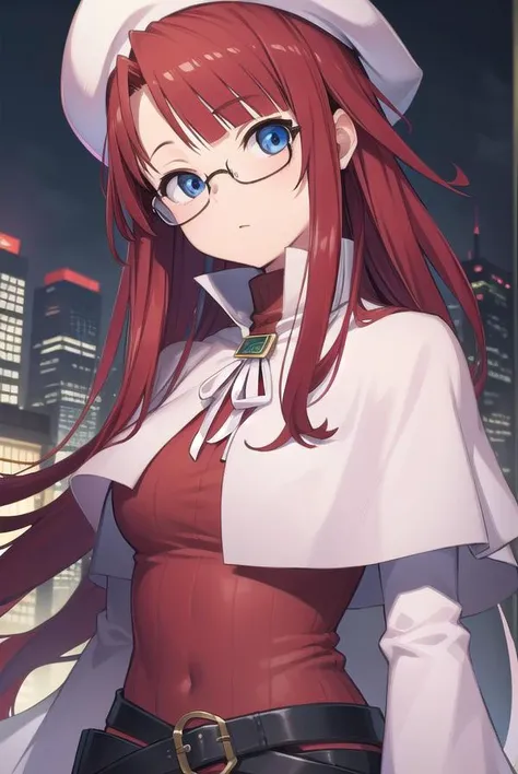 summonnightaty, <lora:atytest-000010:1>,
aty, long hair, blue eyes, red hair, beret, hat, glasses,
BREAK long hair, thighhighs, hat, dress, boots, glasses, belt, cape, sweater, zettai ryouiki, beret, thigh boots, white footwear, ribbed sweater, loose belt,,
BREAK looking at viewer,
BREAK outdoors, city,
BREAK <lora:GoodHands-vanilla:1>, (masterpiece:1.2), best quality, high resolution, unity 8k wallpaper, (illustration:0.8), (beautiful detailed eyes:1.6), extremely detailed face, perfect lighting, extremely detailed CG, (perfect hands, perfect anatomy),