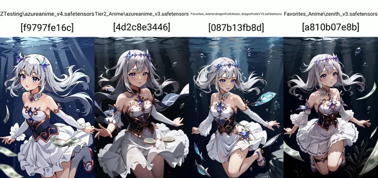 (masterpiece, best quality), intricate details,
1girl, <lora:CHAR-KosekiBijou:0.6> KosekiBijou, KosekiBijou, hair ornament, white dress, strapless dress, crystal, detached sleeves, asymmetrical sleeves, silver hair,
underwater, swimming, money, <lora:nevermind_album_v0.1:0.6> nirvana