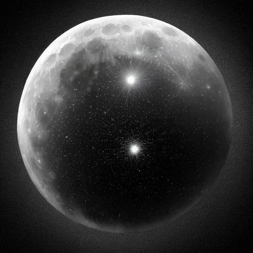 32k UHD portrait of moon view from Earth, (full moon), bright stars, visible details, flying comet, ((Sumi-E style))