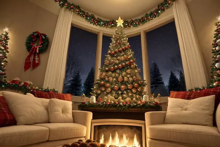 Describe in detail the atmosphere of Christmas which is full of warmth and joy. Picture beautiful Christmas decorations, the tempting smell of cookies, and the glow of Christmas lights. Include moments of family and friends together in a happy atmosphere. Be sure to add a touch of Christmas magic to the picture. At the top of the description, write a beautiful "Merry Christmas" that accompanies the joyful atmosphere