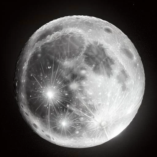 32k UHD portrait of moon view from Earth, (full moon), bright stars, visible details, flying comet, ((Kevin hill style ))