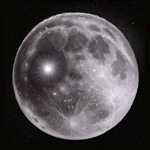32k UHD portrait of moon view from Earth, (full moon), bright stars, visible details, flying comet, ((Frans Lanting style))