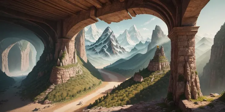 8K,UHD,HDR,highres,masterpiece,Highly detailed,
indoor,staircase,cave,
fantastic,mysterious,suspended and curled mountains,strange and spectacular,the cave walls are inlaid with paintings,colorful paintings are hung on the curly mountain,magic painting,fantastic painting,ground painting,a huge scroll,the dreamy mountain in the picture scroll,fairyland,divine,bridge of time,