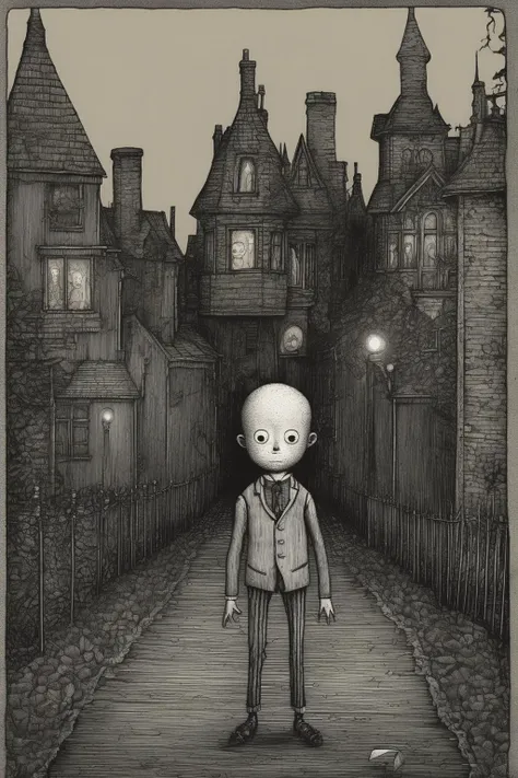 John Kenn Mortensen Style - a turn of the century creepy ??? in the style of Edward gorey