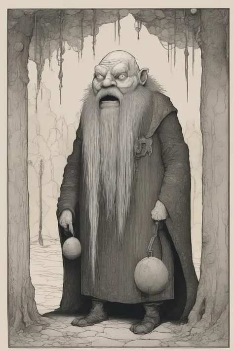 John Kenn Mortensen Style - Illustration in the style of John Bauer, art deco, art nouveau, edwardian, a stocky, diminuitive dwarven alien inhuman drooling creature