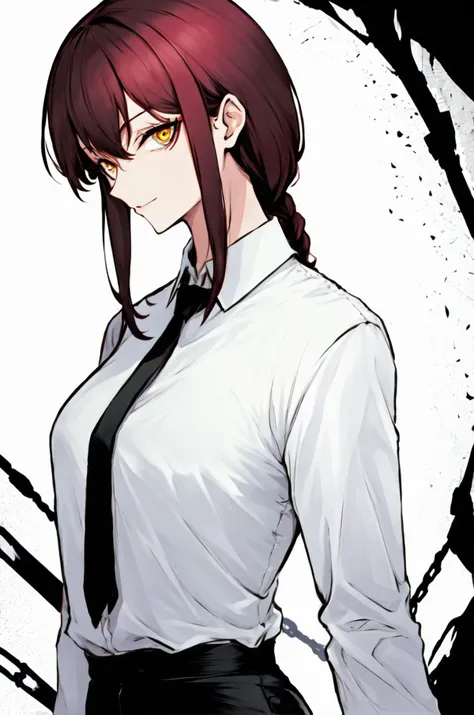 makima \(chainsaw man\), 1girl, absurdres, bangs, chainsaw man, collared shirt, highres, looking at viewer, medium hair, (ringed eyes), shirt, simple background, solo, white background, white shirt, yellow eyes,
<lora:makima_offset:1.05>