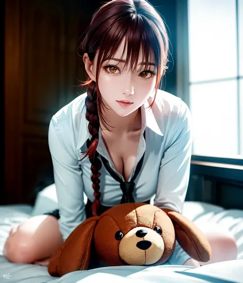 best quality ,masterpiece, open_mouth, open_eyes, sleeping, illustration, an extremely delicate and beautiful, extremely detailed ,CG ,unity ,8k wallpaper, Amazing, finely detail,official art,extremely detailed CG unity 8k wallpaper, (depth of field:1.4), 1girl, beautiful detailed girl, cute, extremely detailed eyes and face, (adult face:1.2), (Kpop idol), full body, out, show Clavicle, perfect skin, porn, on bed, stuffed_toy, teddy_bear ,