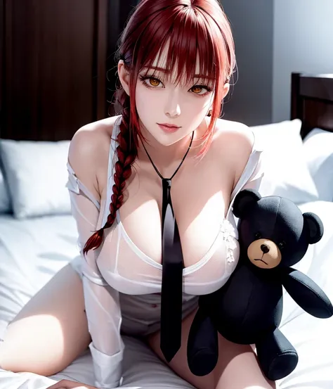 best quality ,masterpiece, open_mouth,  open_eyes, sleeping, illustration, an extremely delicate and beautiful, extremely detailed ,CG ,unity ,8k wallpaper, Amazing, finely detail,official art,extremely detailed CG unity 8k wallpaper, (depth of field:1.4), 1girl, beautiful detailed girl, cute, extremely detailed eyes and face, (adult face:1.2), (Kpop idol), full body, out, show Clavicle, perfect skin, porn,  on bed, stuffed_toy, teddy_bear ,