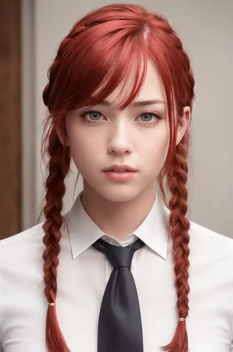 masterpiece, (photorealistic:1.4), best quality, beautiful lighting,

, makima \(chainsaw man\), (red hair)+(long braided hair)+(bangs), yellow eyes, golden eyes, (ringed eyes), (white shirt), (necktie),

RAW photo, 8k uhd, film grain <lora:makima_offset:1>