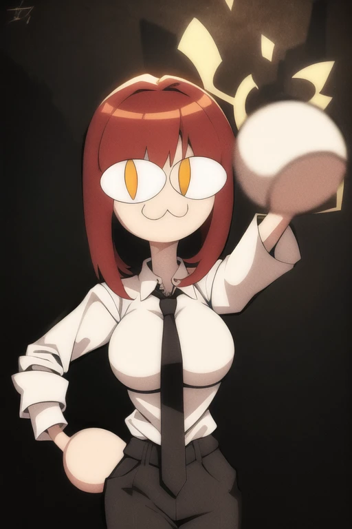 1girl, > <lora:makimaChainsawMan_offset:1> makima \(chainsaw man\), red hair, white shirt, golden eyes , black necktie,, yellow eyes, (ringed eyes), <lora:necoArcCharacters_necoArcv3final:1.4>