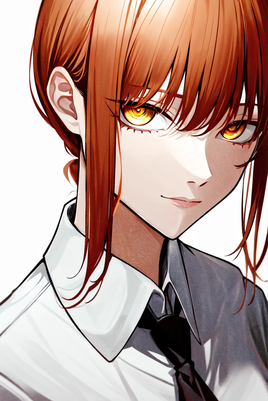 makima \(chainsaw man\), 1girl, absurdres, bangs, chainsaw man, collared shirt, highres, looking at viewer, medium hair, ringed eyes, shirt, simple background, solo, white background, white shirt, yellow eyes,
<lora:makima_offset:1.1>