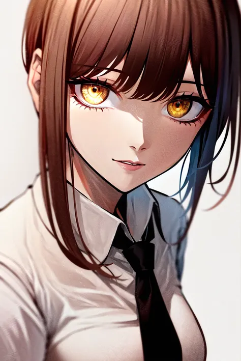 makima \(chainsaw man\), 1girl, absurdres, bangs, chainsaw man, collared shirt, highres, looking at viewer, medium hair, (ringed eyes), shirt, simple background, solo, white background, white shirt, yellow eyes,

<lora:makima_offset:1.2>