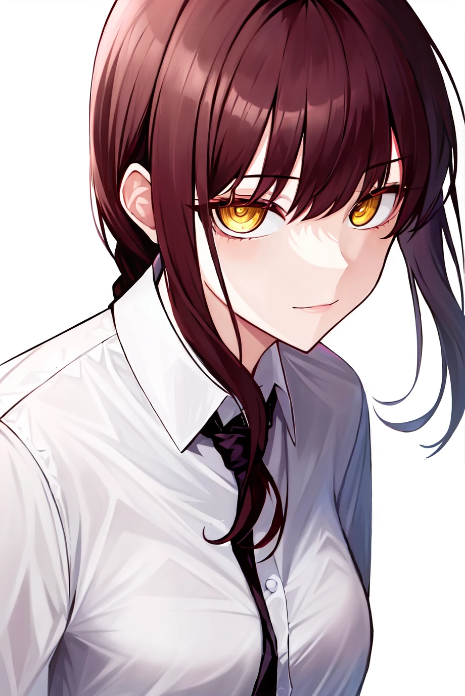 makima \(chainsaw man\), 1girl, absurdres, bangs, chainsaw man, collared shirt, highres, looking at viewer, medium hair, ringed eyes, shirt, simple background, solo, white background, white shirt, yellow eyes,
<lora:makima_offset:1.4>