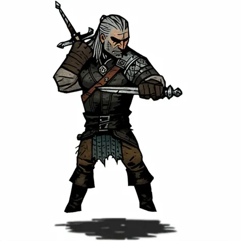 ddstyle, geralt of rivea, attack stance, sword<lora:DarkestDungeonSDXL:1.0>