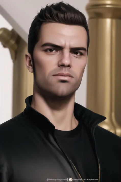 standing in front of a golden sculpture in a room with columns and columns, (Close-Up:1.3),
Standing at attention,
black jacket,green pants,black_tshirt,
<lora:Claude_Speed_GTA3-KK77-V1:0.7>,black_hair,
1 Man, 33yo,male,looking at viewer,(angry:1.0),
NSFW,official art,extremely detailed CG unity 8k wallpaper, perfect lighting,Colorful, Bright_Front_face_Lighting,
(masterpiece:1.0),(best_quality:1.0), ultra high res,4K,ultra-detailed,
photography, 8K, HDR, highres, absurdres:1.2, Kodak portra 400, film grain, blurry background, bokeh:1.2, lens flare, (vibrant_color:1.2)
(Without_watermark:1.5)